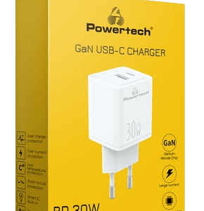 POWERTECH φορτιστής τοίχου, USB & USB-C, PD QC3.0, 30W, λευκός
