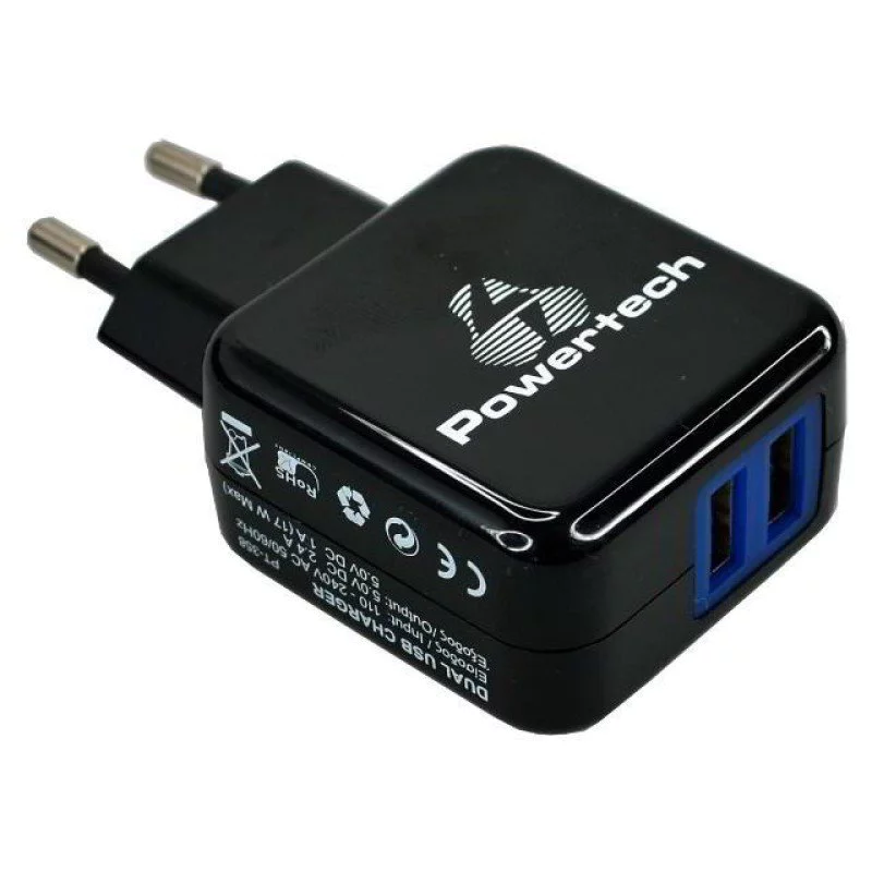 Φορτιστής τοίχου Powertech Dual USB PT-358